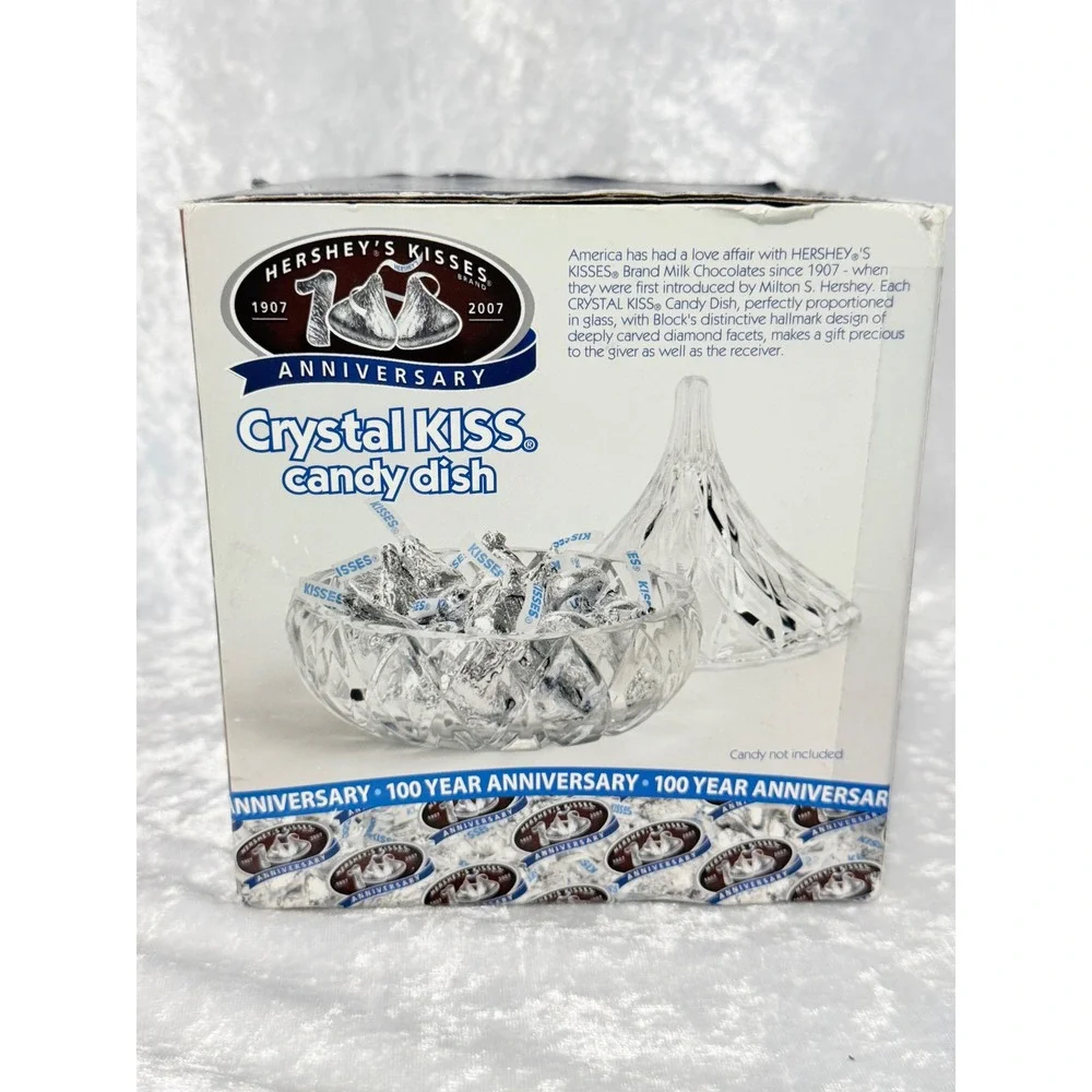 Hersheys Kisses 100th Anniversary Block Crystal Candy Dish with Lid Clear Glass